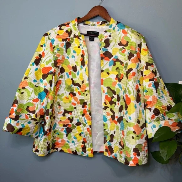 Silk Land Abstract Floral Open Jacket. 100% Silk. 3/4 Length Sleeve. Women’s 2X - Picture 10 of 10